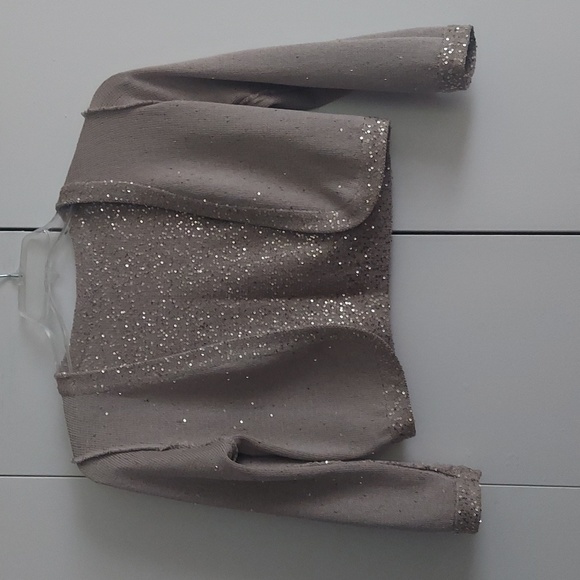 Oscar de la Renta Sequined Cropped Open Cardigan Bolero Size Medium Tan Gold - Picture 12 of 16